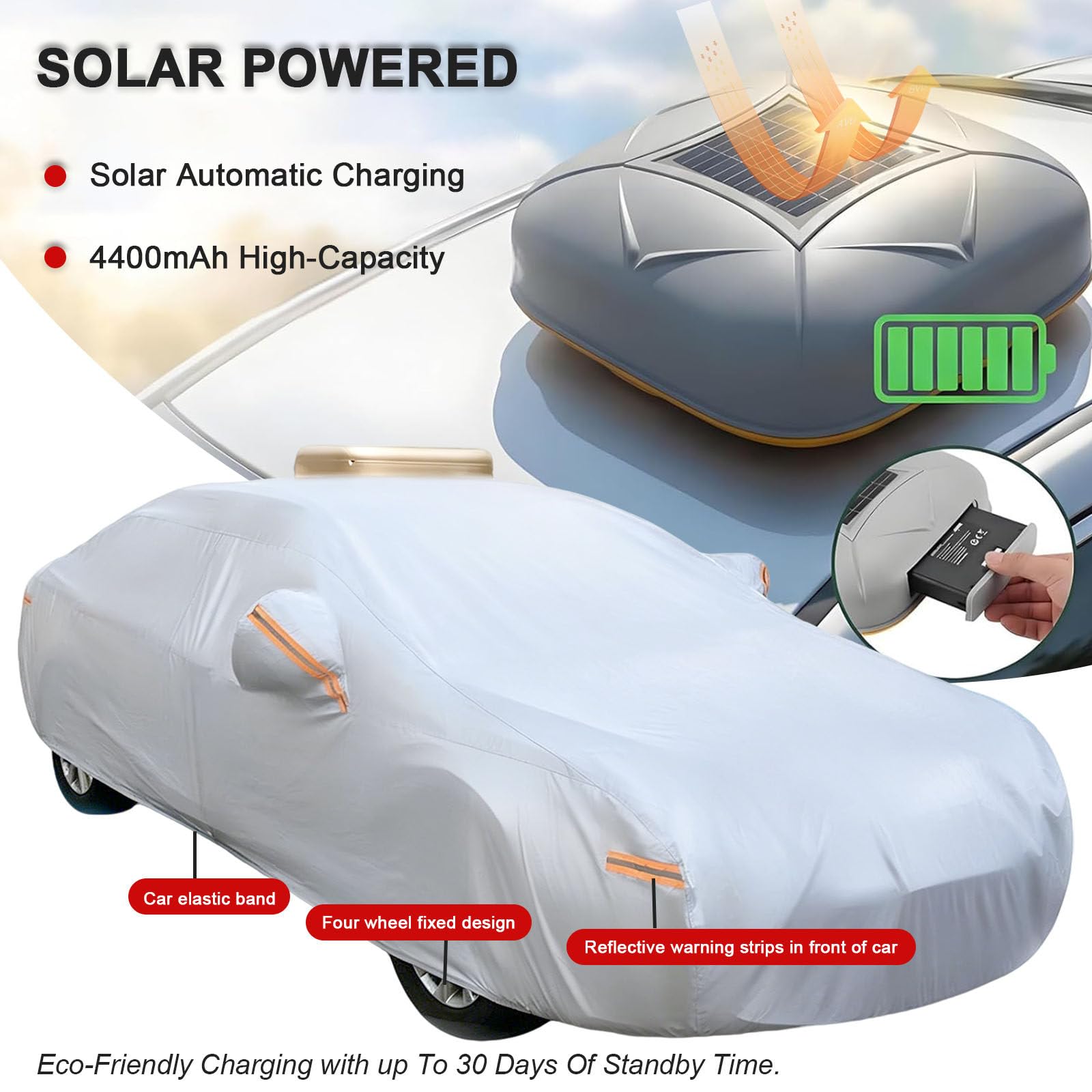 Funda Inteligente e Impermeable para Coche, con Carga Solar y Control Remoto, Resistente al Viento y a la Nieve, Cobertura Total, para Uso en Interiores y Exteriores Silver-2L
