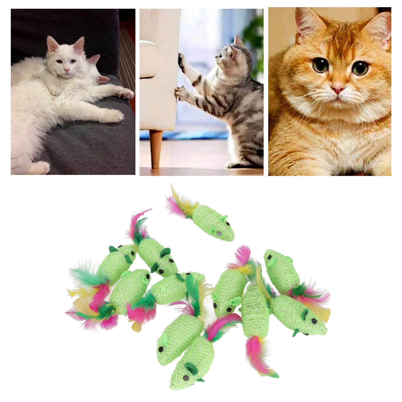 11PCS Chat Souris Jouets, Multi-usages Couineur Hochet Chat Jouets Souris Interactive Chat Jouet Souris Pour Chats D'intérieur Vert