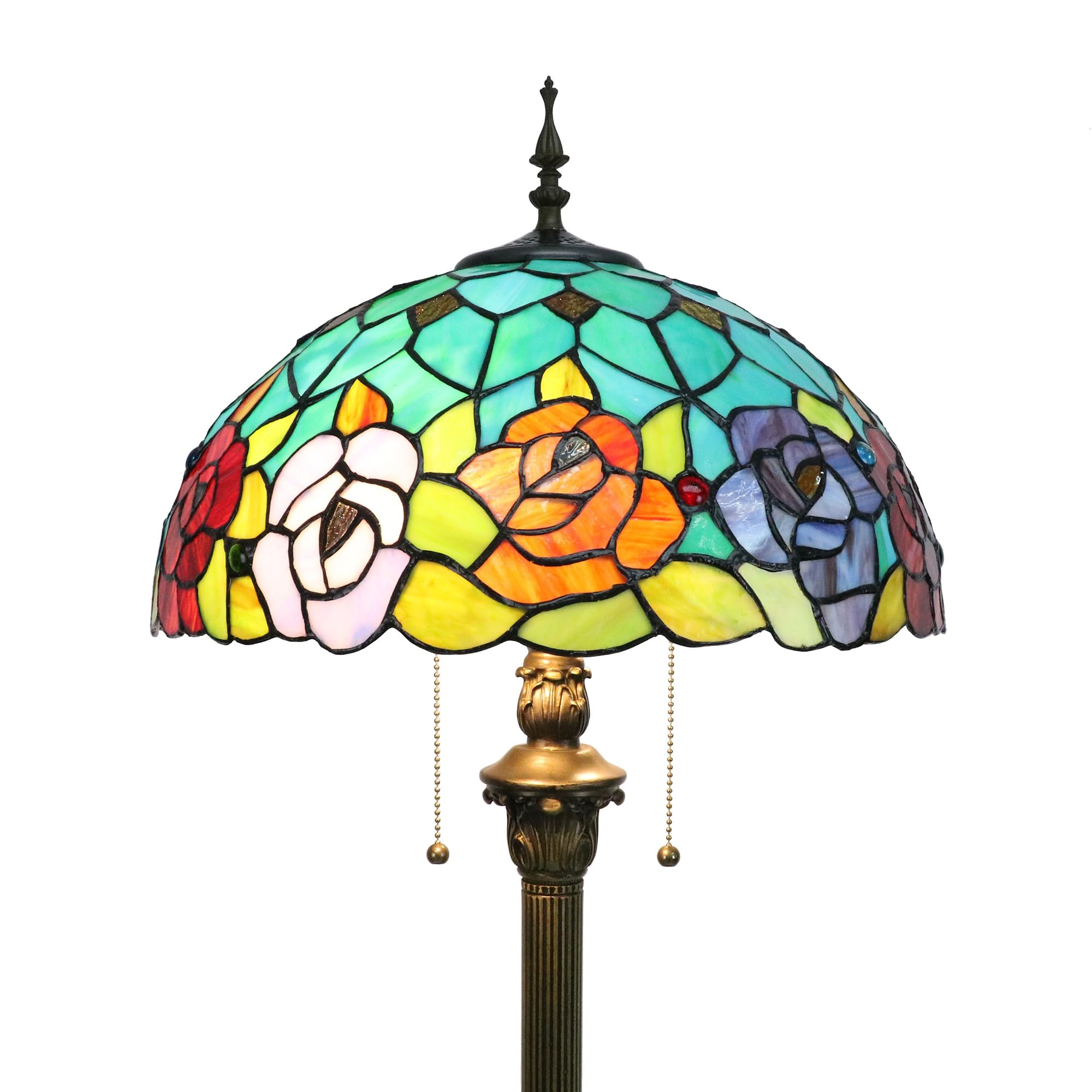 Rosas Tiffany Lámpara de Aterrizaje Para Salón, 16 Pulgadas Vintage Lámpara de Pie de Lectura Antiguo, Vidrio Multicolor Luz de Noche,Lámpara de cabecera [Excluyendo bombillas]