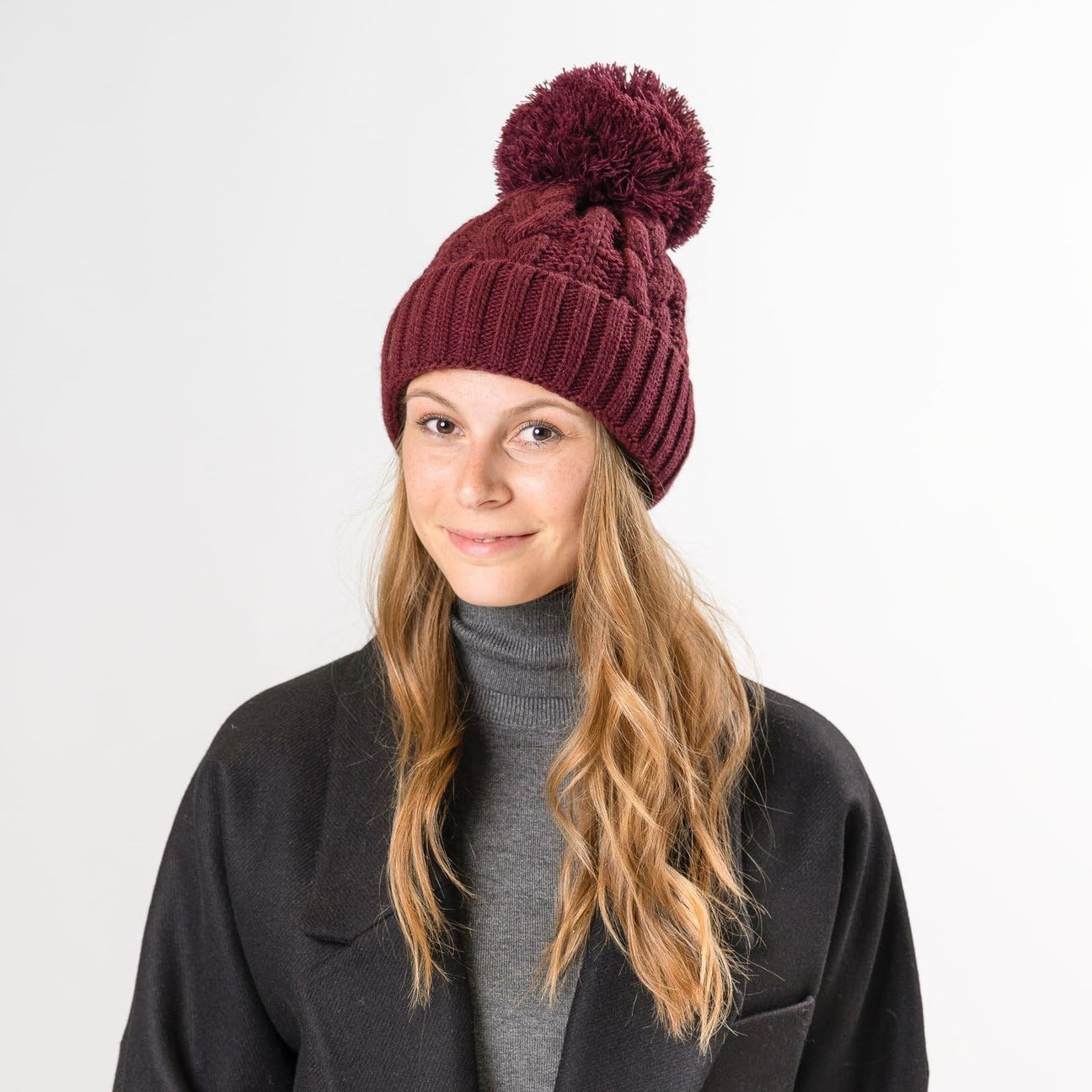 Giant Berretto con PON Donna - Made in Italy Beanie Invernale Berretti Pompon Lavorato a Maglia Risvolto, Fodera, Fodera Inverno Autunno/Inverno