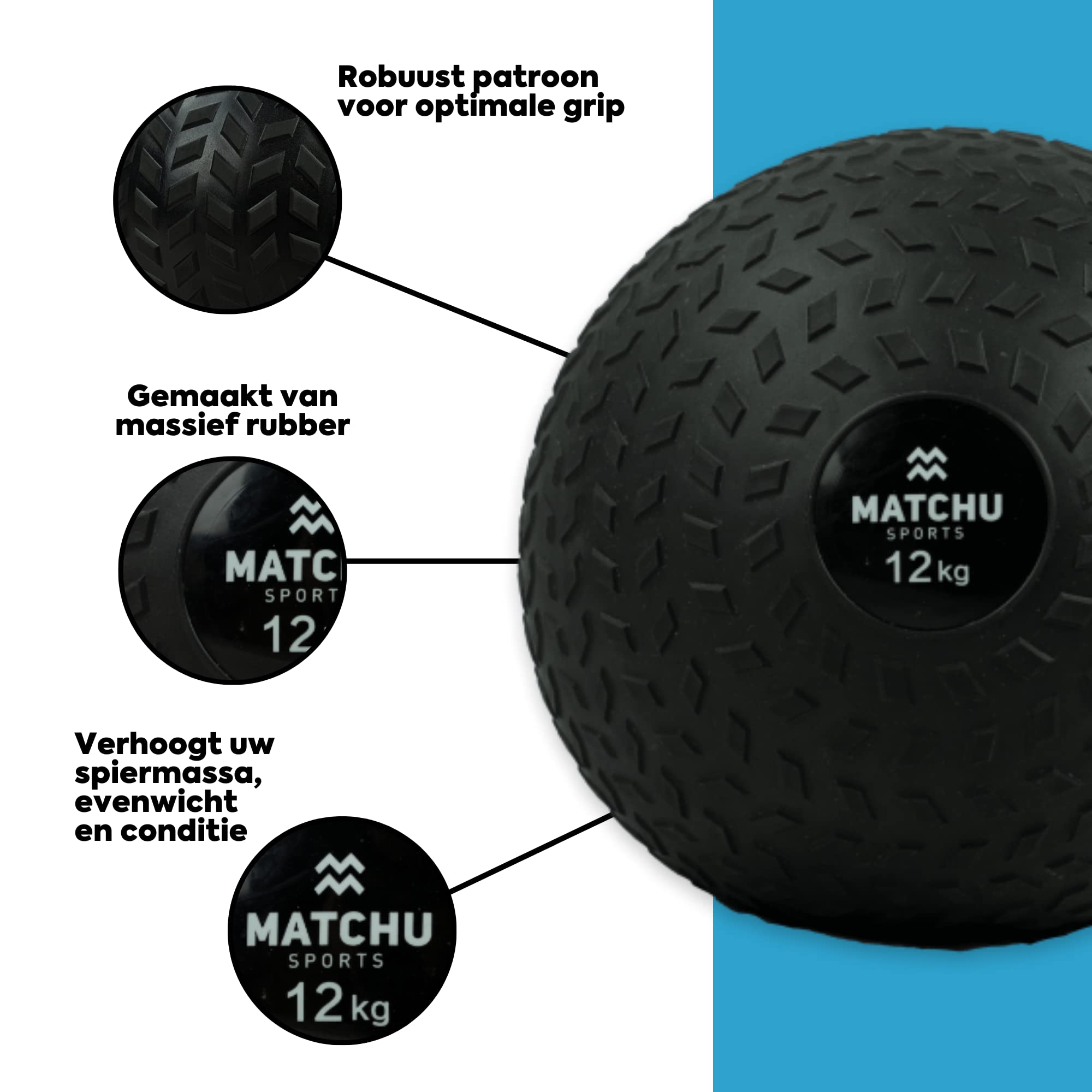 MATCHU - Slam Ball - Disponibile in 3, 6, 9 e 12 KG - Gomma - Nero (Nero - 12 KG)