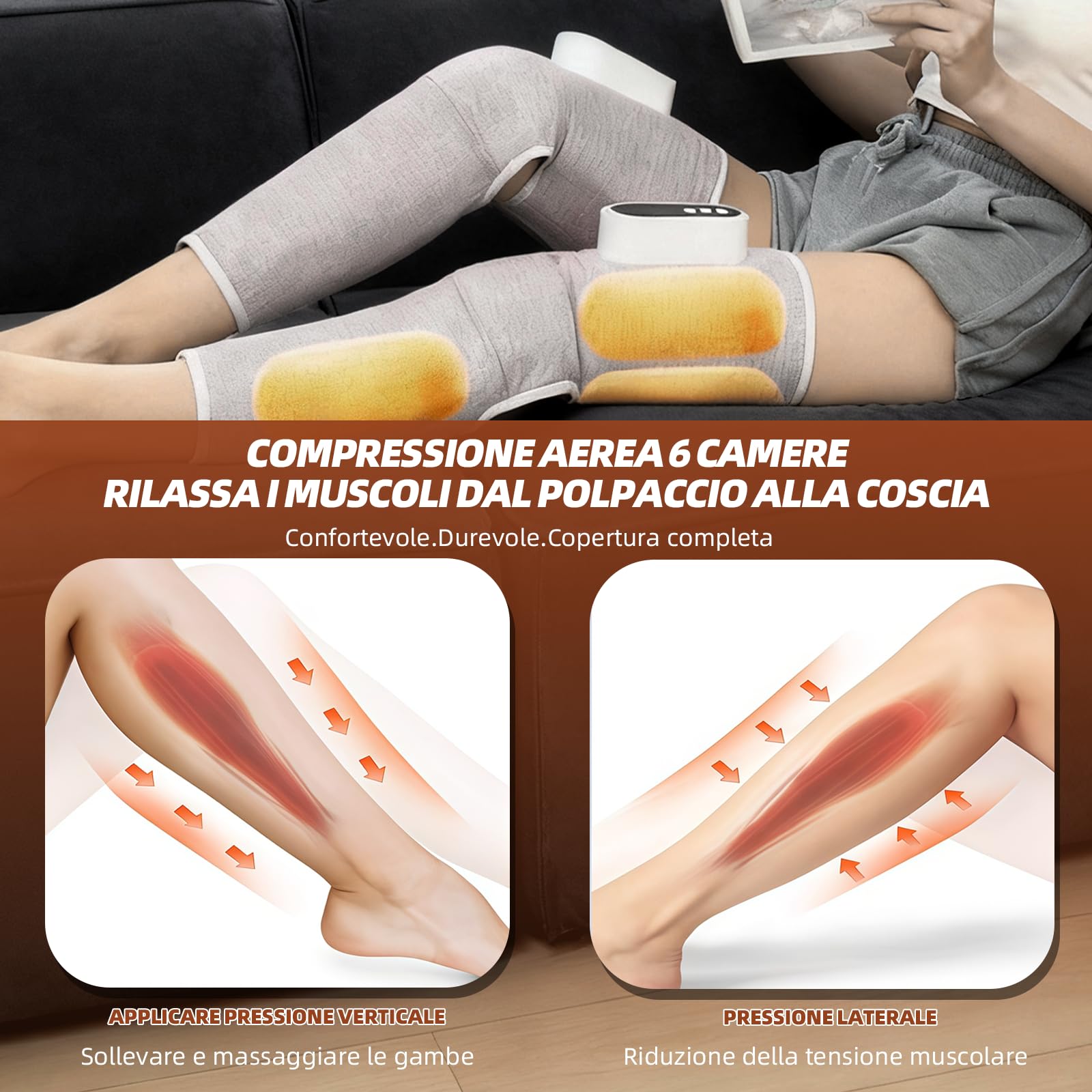 Massaggiatore elettrico portatile senza fili per gambe e piedi con funzione di calore e pressione dell'aria, tre modalità regolabili e tre intensità per calore, massaggio impastatore e relax. Grigio