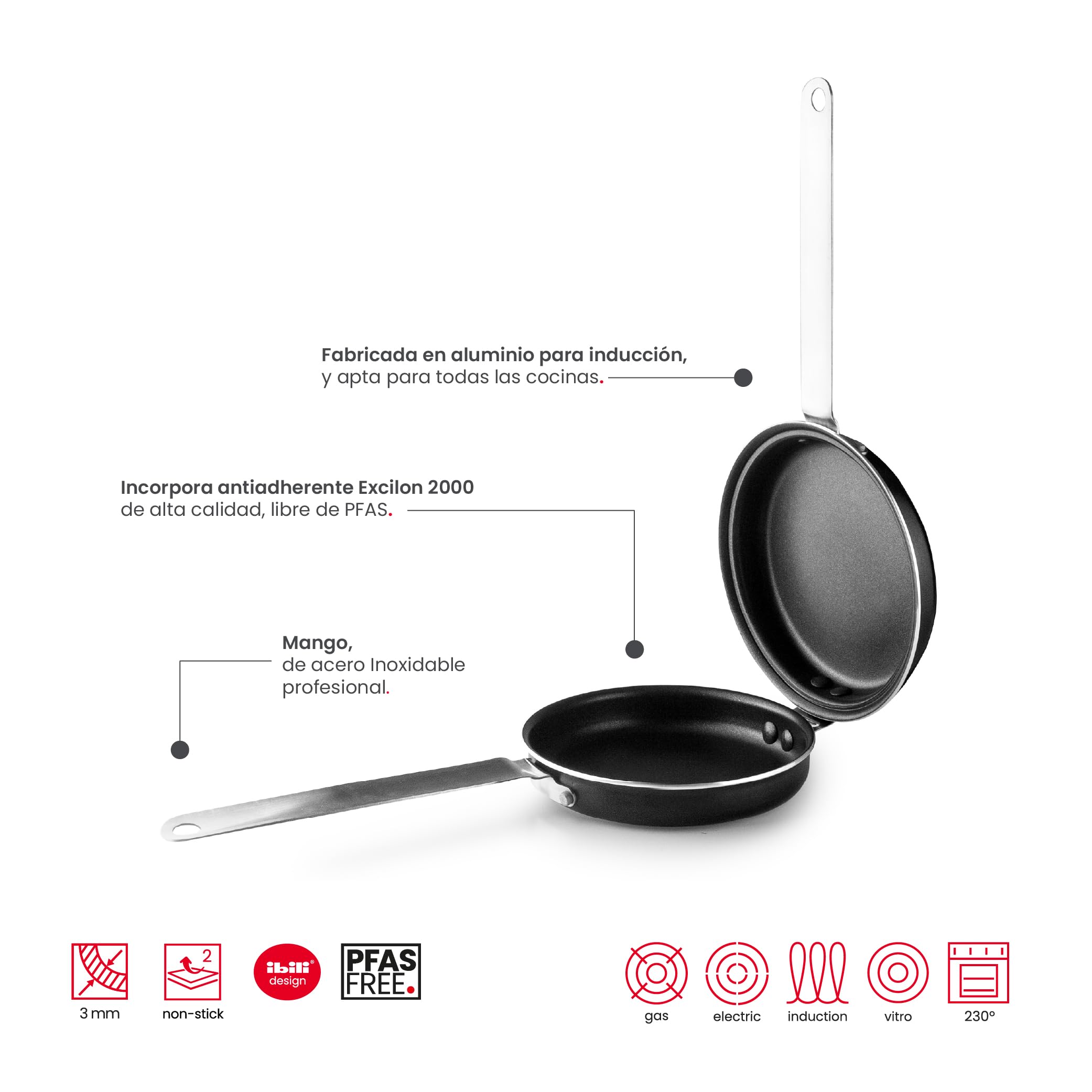 IBILI I-CHEF mini tortilla patelnia 14 cm aluminium stal nierdzewna nieprzywierająca indukcja