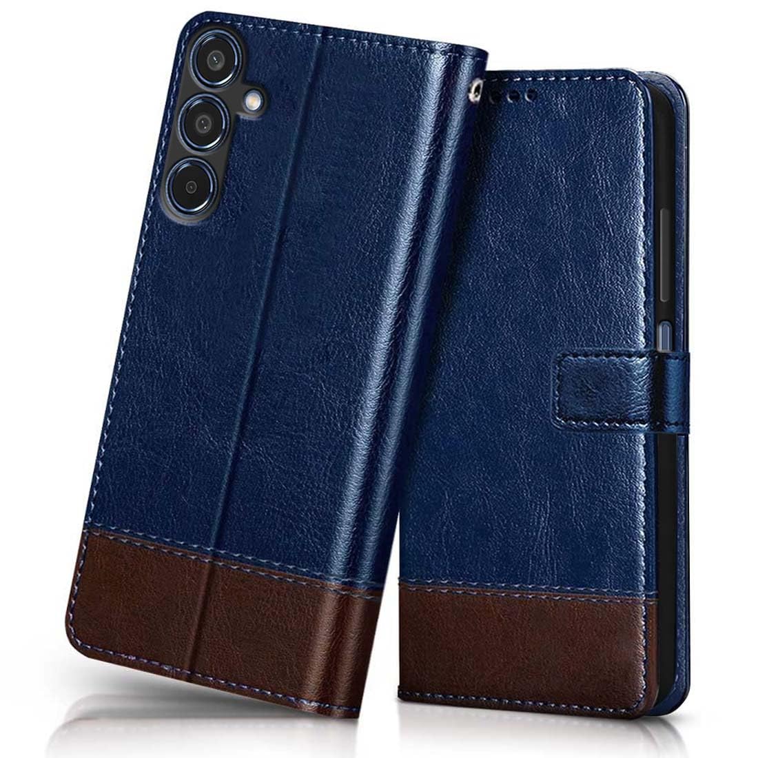 Fashionury Flip Back Case for Samsung Galaxy M35 5G | Designer Button | Genuine Leather Finish | Inbuilt Pockets & Stand | Flip Cover Back Case for Samsung Galaxy M35 5G (Blue with Coffee) (B0D9SCBTDX) Amazon Price History, Amazon Price Tracker