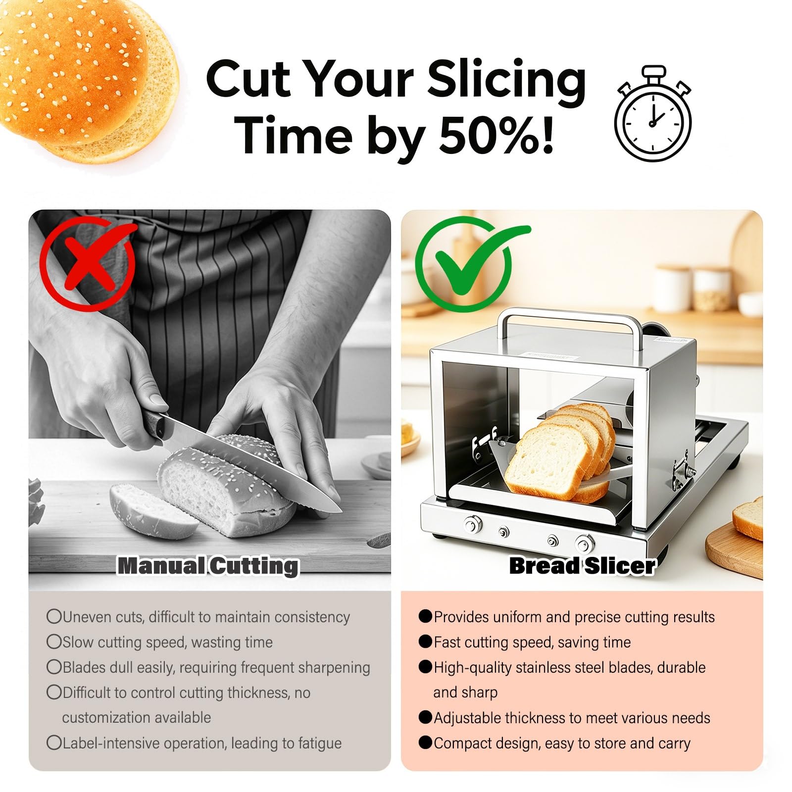 Manuelle Brotschneidemaschine Mit Edelstahlklingen Und Ersatzklinge Für Gleichmäßige, Präzise Brotscheiben - Perfect Für Bagels Und Brötchen