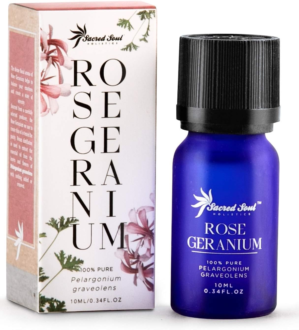 Sacred Soul 100% Pure Rose Geranium Essential Oil - 10ml - GCMS Tested - Calming, Balancing & Healing - Perfect for Aromatherapy, Diffuser, Blends & Skin