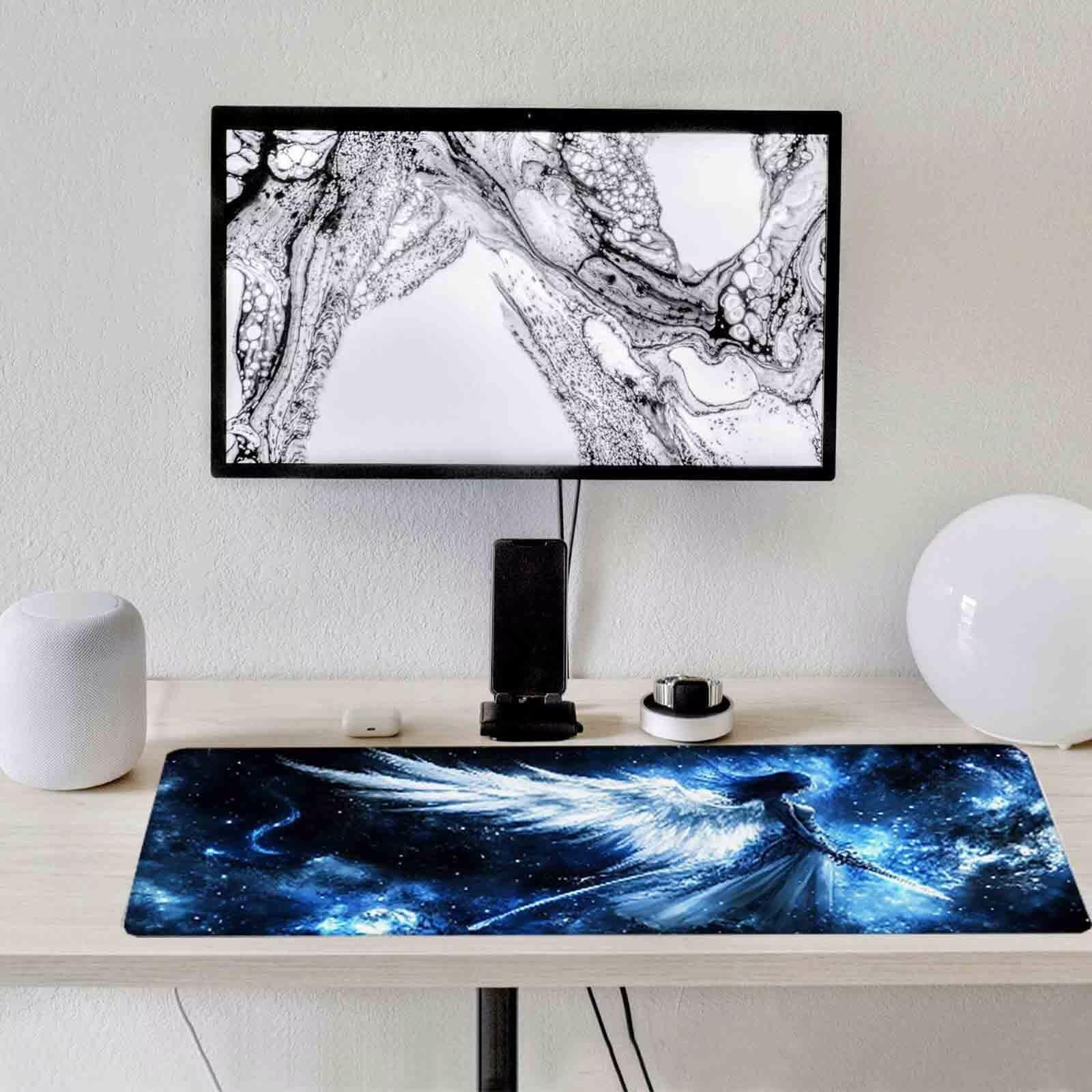 Niebieska podkładka pod mysz Anioł Podkładka pod mysz XXL 1000 x 500 mm Podkładka pod mysz z przeszytymi krawędziami i antypoślizgową gumową podstawą Podkładka pod mysz XXL do gier, laptopa, akcesoria