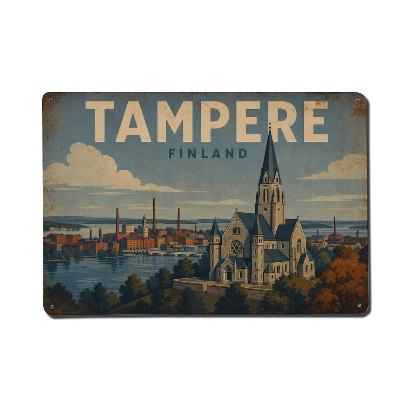 Metal Tin Sign Retro Travel Finland Tampere