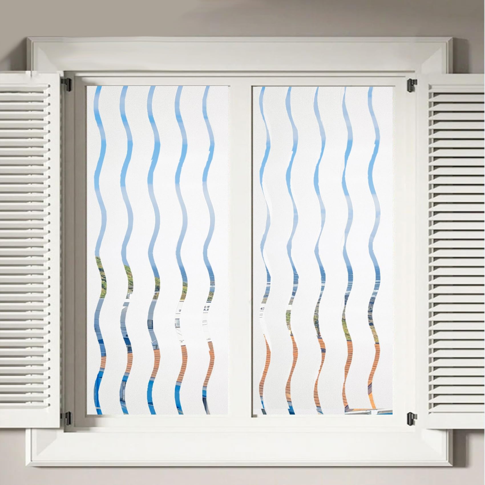 Film pour Fenêtre Occultant 80 x 1000 cm, Fenetres Auto-Collant, Anti Regard, Anti-UV, Protection de Soleil, Film Transparent Autocollant, avec Outil, pour Salle Bain, Vague