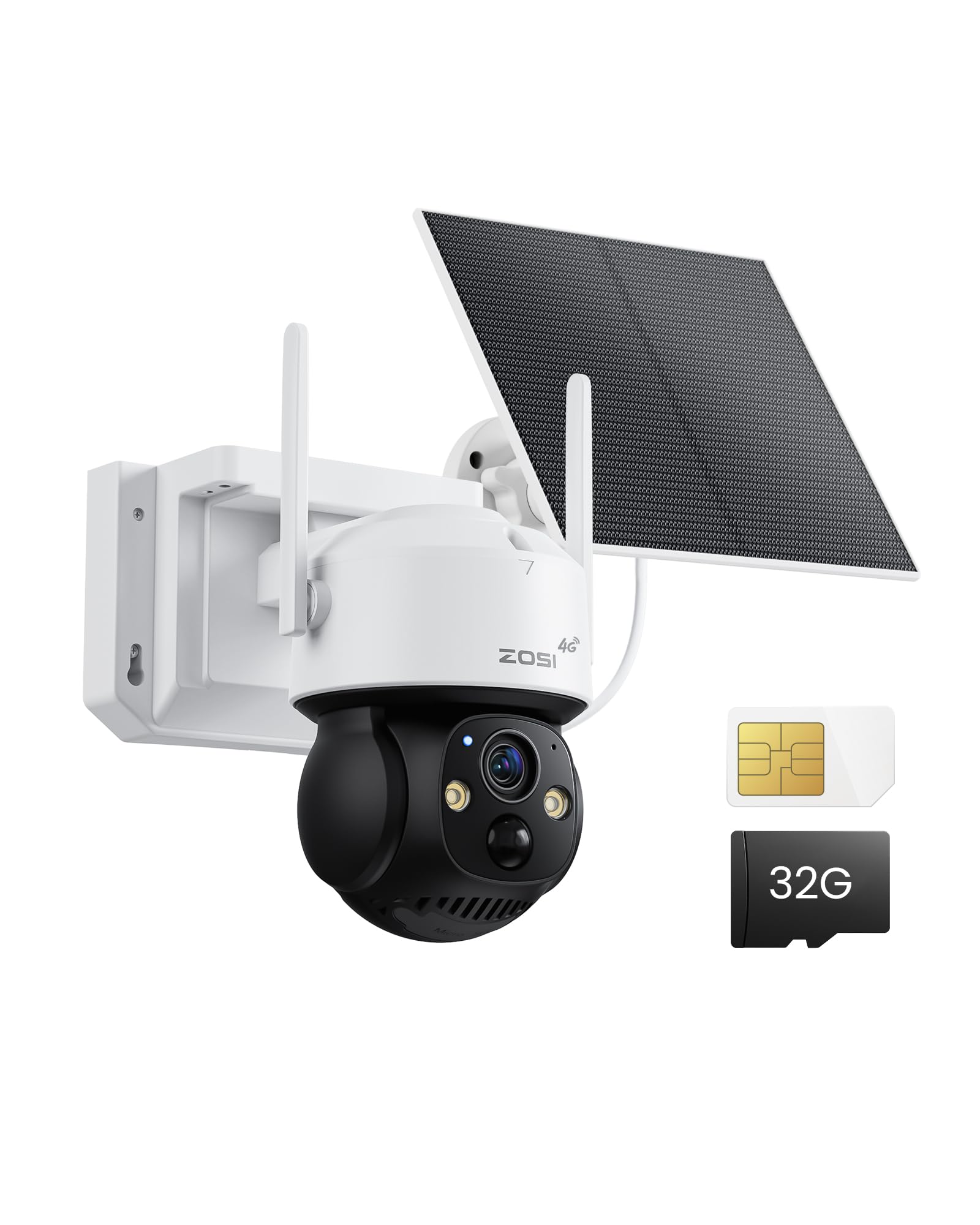 ZOSI 4G LTE Solar Überwachungskamera Aussen mit SIM-Karte & 32GB Speicherkarte, 4MP 360° PTZ Kabellos Akkukamera ohne WLAN, Farbnachtsicht, KI-Personenerkennung, C291