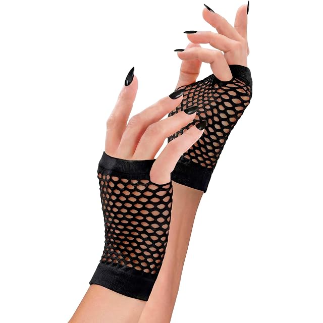 W WIDMANN MILANO Party Fashion - Guantes de rejilla para mujer, accesorio de disfraz de los años 80, guantes…