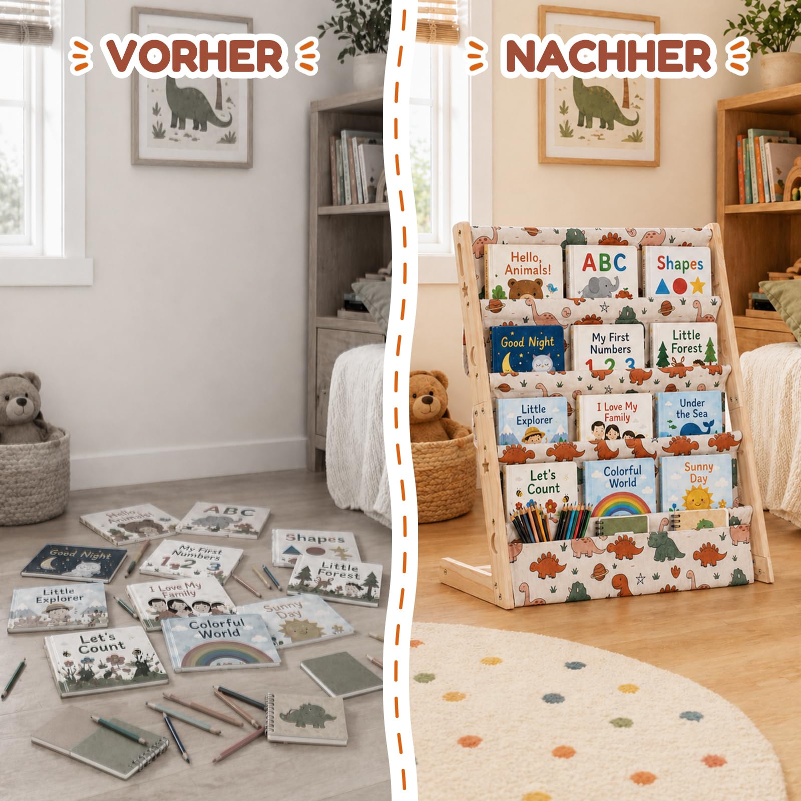 COSYLAND Bücherregal Kinder aus Kiefernholz, 4 Tiefe Fächer für Übersicht