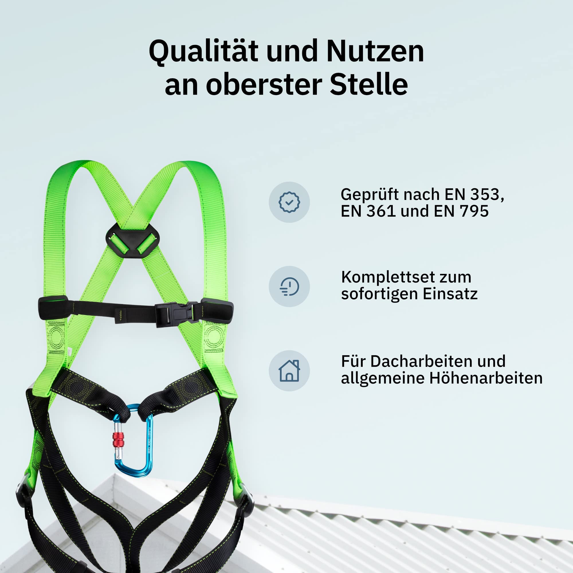 FLG Safetytec® Auffanggurt mit Aluminium Schraubkarabiner und Transporttasche - optimaler Fallschutz bei Höhenarbeiten