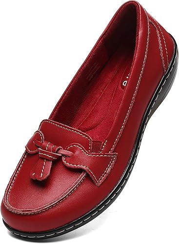 Artisure Mocasines de cuero clásicos y cómodos para mujer, estilo casual, con borlas, bonitos zapatos de vestir para el trabajo, oficina, zapatos