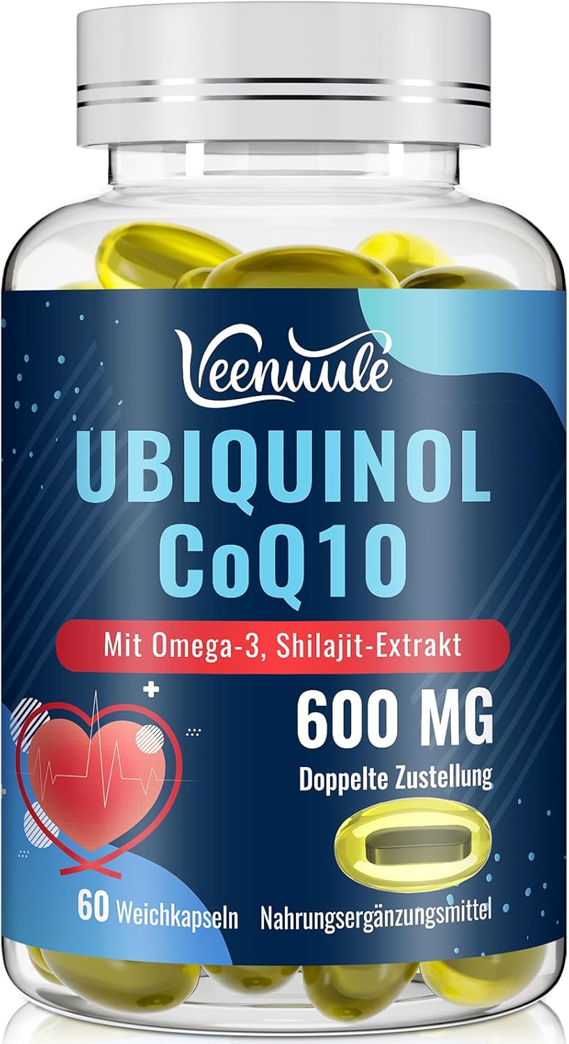 Ubiquinol CoQ10 600 mg Weichgelkapseln mit Shilajit-Extrakt 300 mg, Omega-3 150mg - Dual-Liefersystem - Verbesserte Aufnahme (60 stück (1er Pack)) - Amazon product rated Grade B