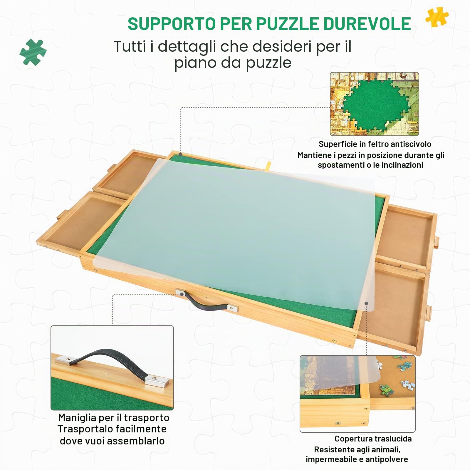 1500 pezzi tavolo puzzle portatile con gambe, 64 x 87 cm, in legno regolabile con 4 cassetti e copertura, regalo di compleanno per mamma, 3 angoli di inclinazione, tavolo puzzle per adulti