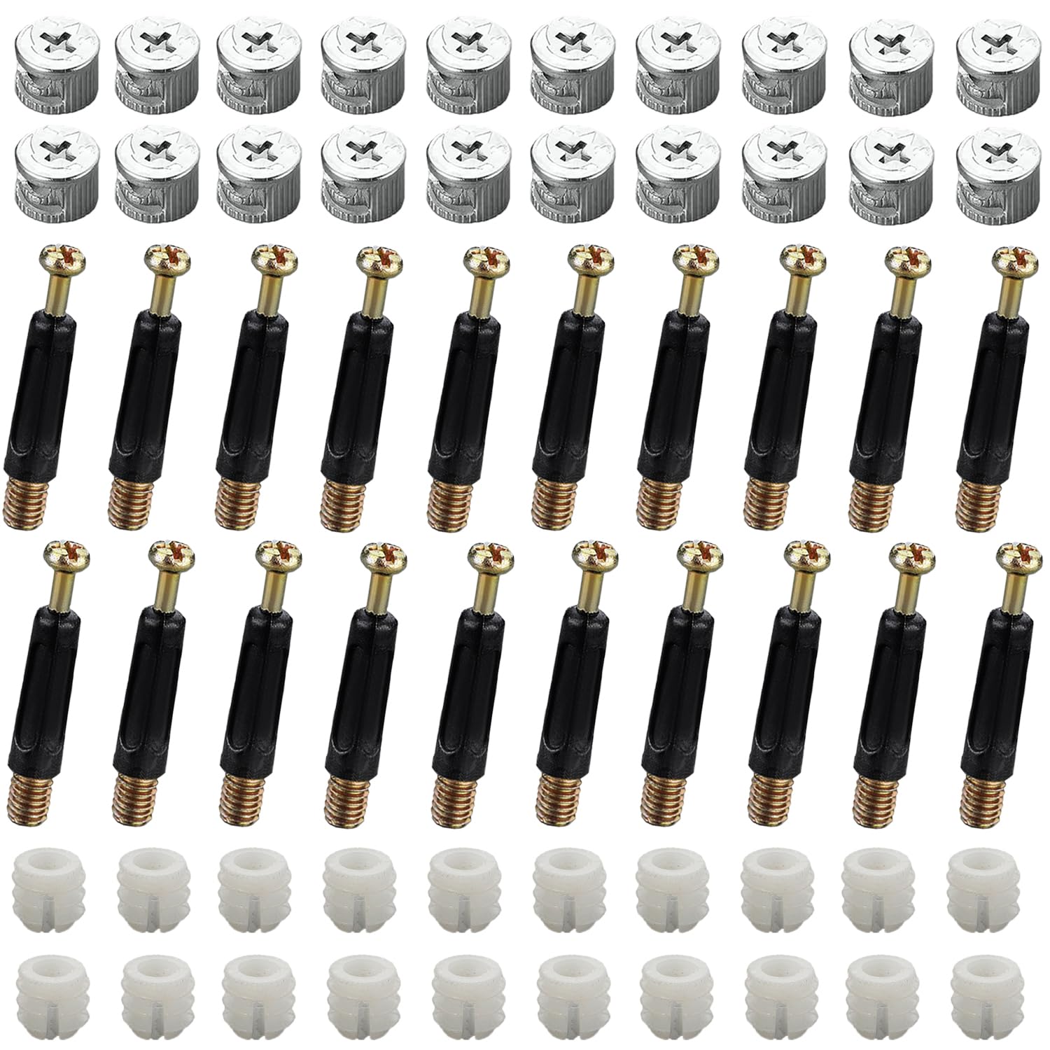 40 Sets (120 Pcs) Furniture Hardware Fixing Screws Set M15 Eccentric Cam，M6x40mm Fitting Dowels with Pre-Inserted Nuts for Wardrobe/Cabinet/Drawer/Dresser