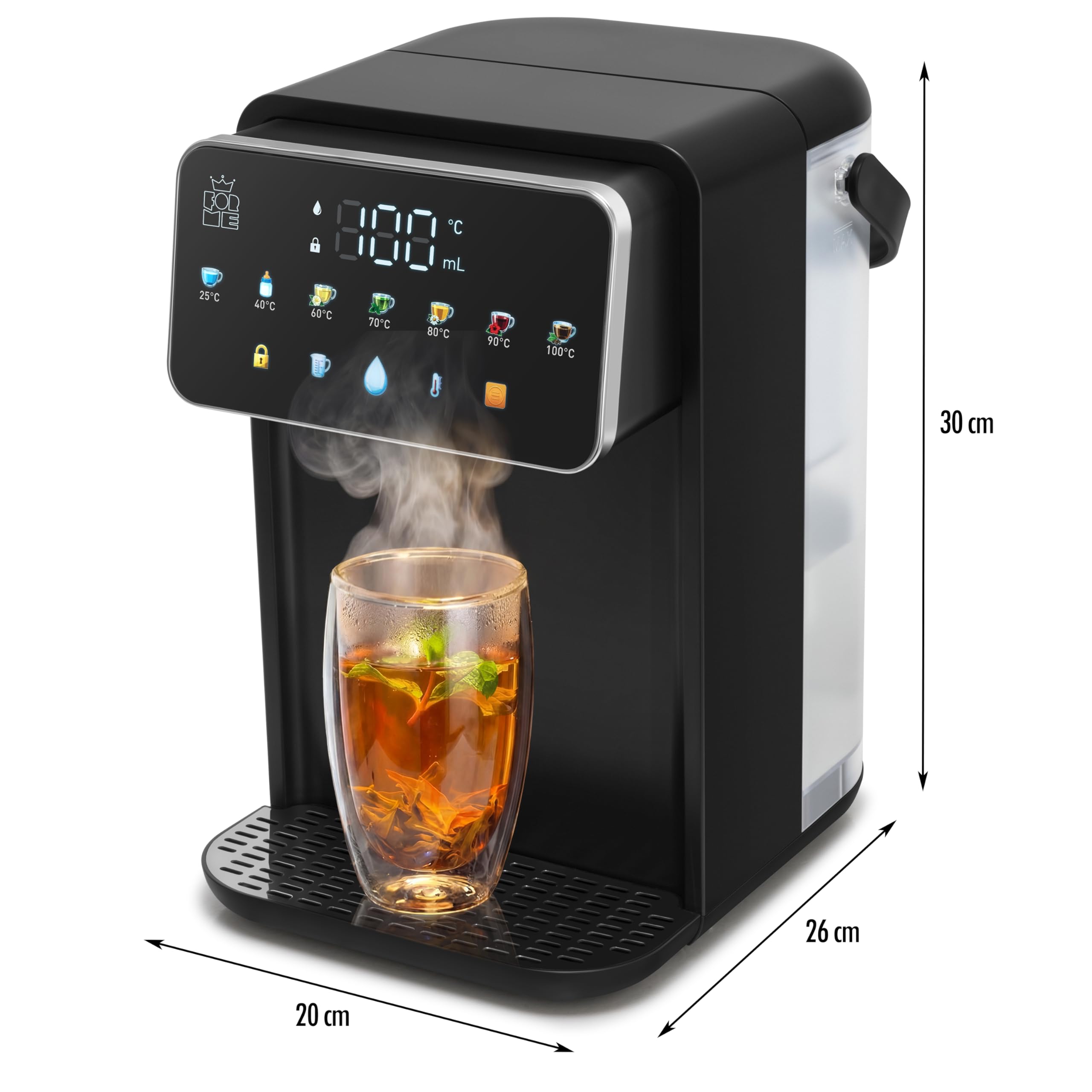 Forme Heißwasserspender 3,2 L Wassertank 2000W, Wasserspender Temperaturauswahl 25-40-50-60-80-90-100 °C, Filter Optional Verwenden, Reduziert Chlor und Kalk
