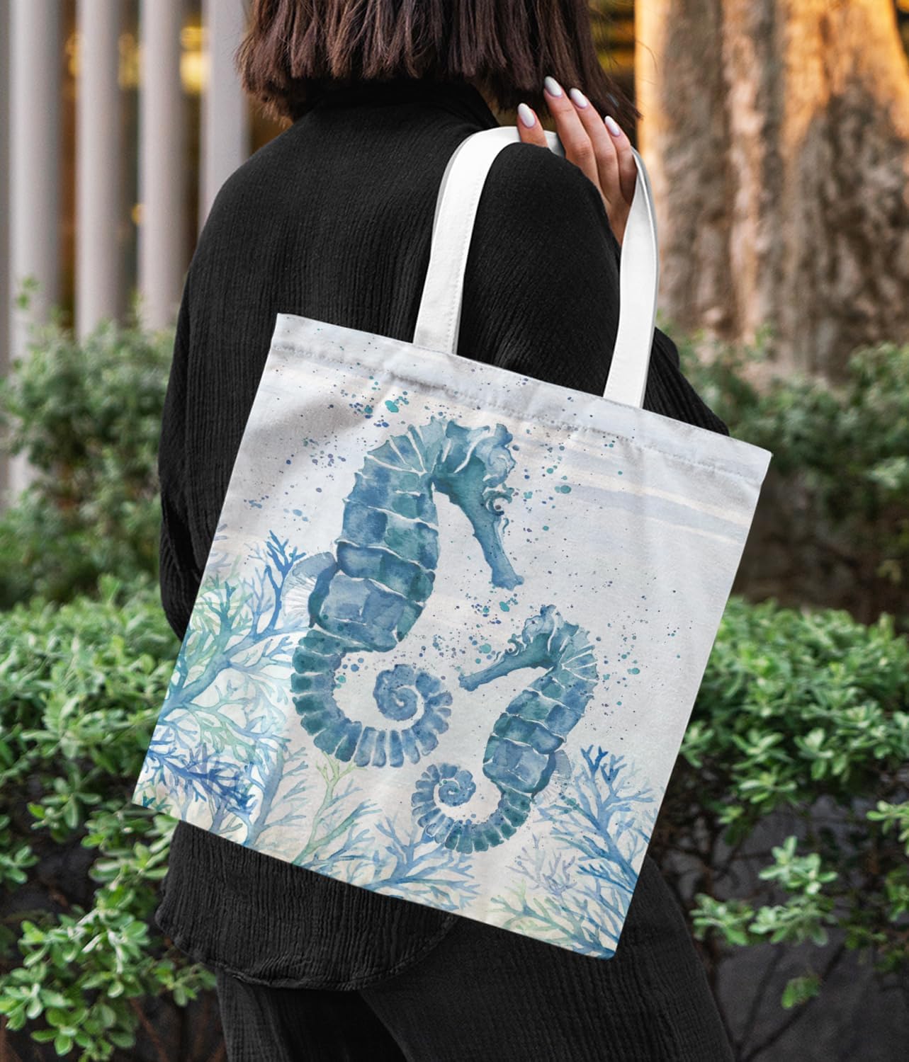 Beach Tote Bags for Women, Seahorse Canvas Tote Bag, Beach Lover Gifts Tote Bag, Reusable Grocery Bags Shopping Bags - Image 6