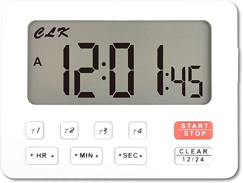 Miniatura 8 de Runleader Temporizador digital de cocina de escritorio, 4 temporizadores de cuenta regresiva y cronómetros con reloj de 1224 horas, alarma de