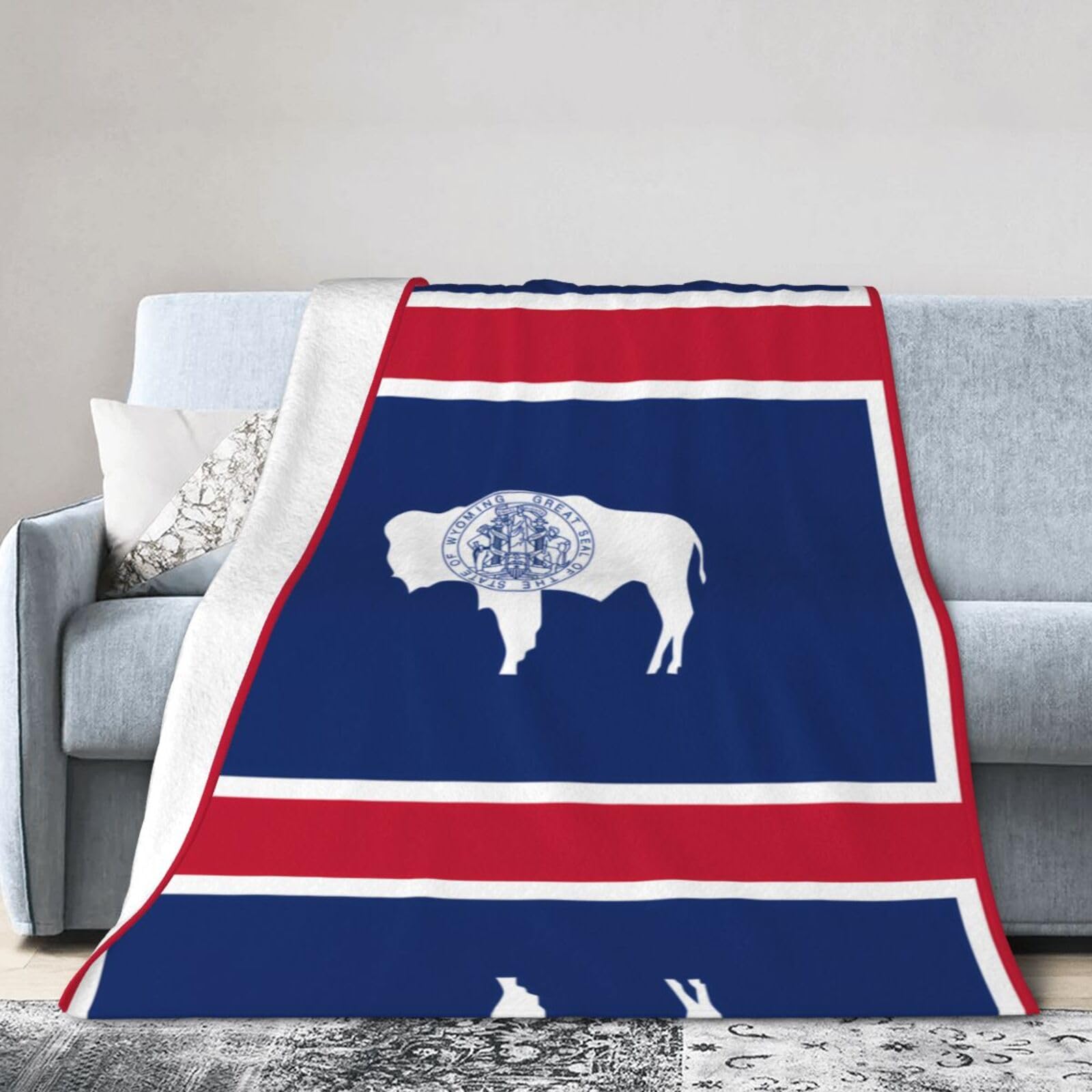 Wyoming State Flag 40"x30" Fleece Blanket, Full Size, Super Soft, Suitable for Bed, Sofa, Camping, All Seasons