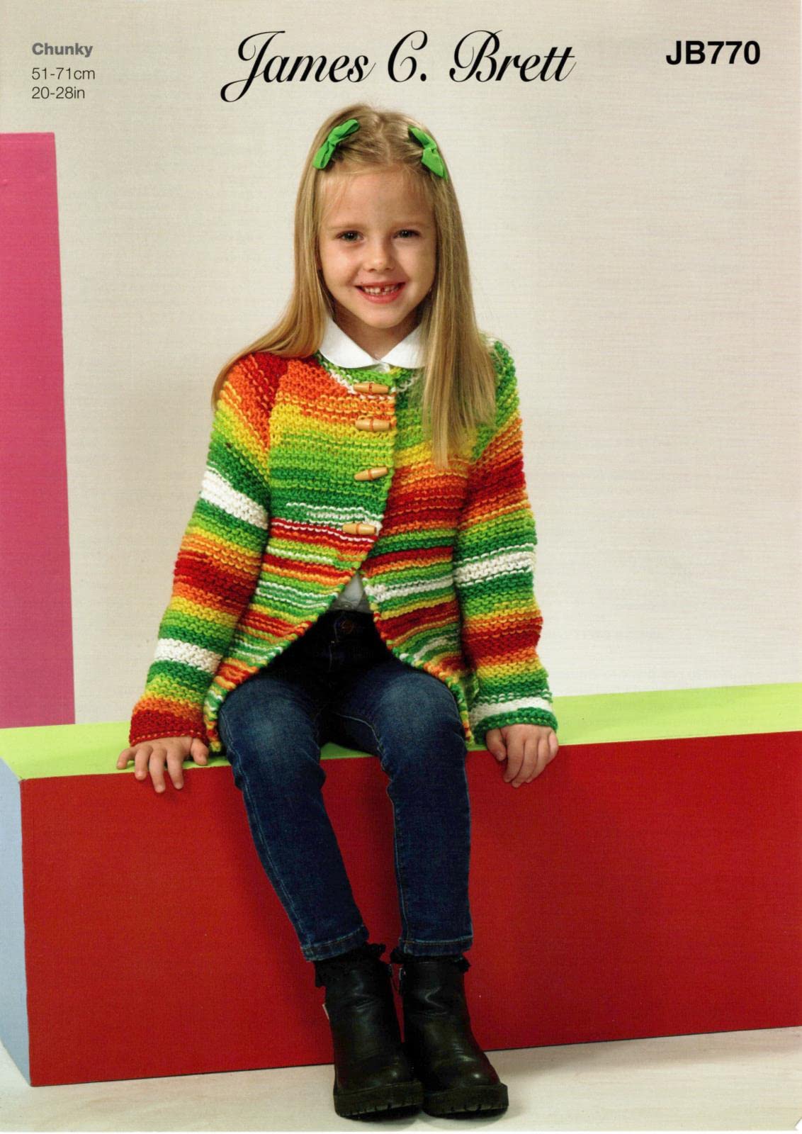 James C Brett JB770 Knitting Pattern Childrens Cardigan in Party Time Chunky, Multi, 20'' - 28''
