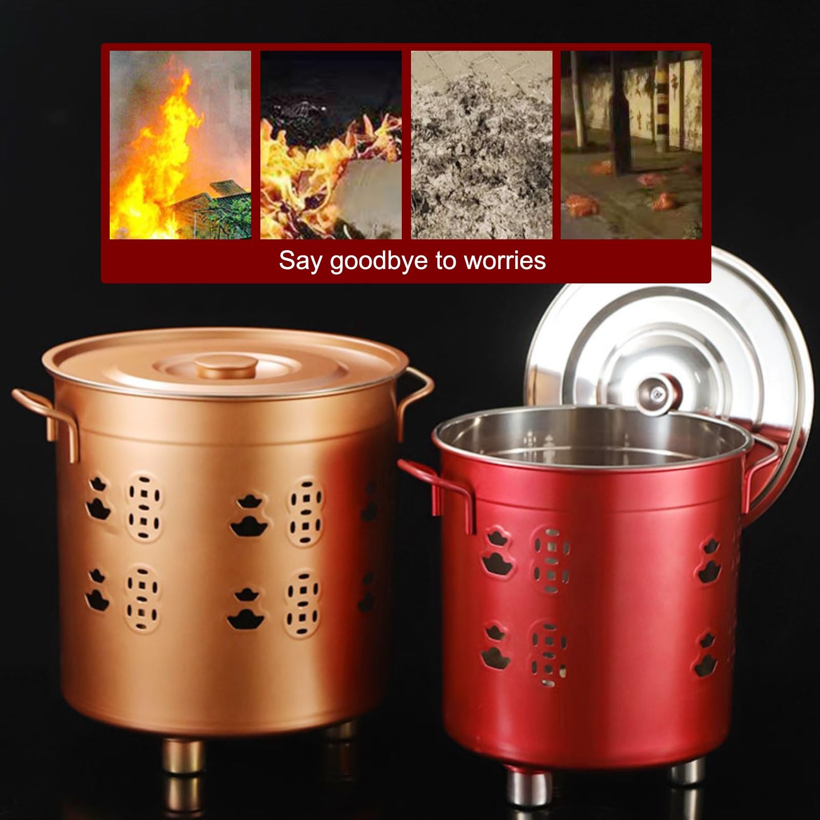 Spalarnia, Beczka ze Stali Nierdzewnej, Klatka z Pokrywą, Metalowe Palenisko z Uchwytem, ​​beczki do Spalania Śmieci(Red,61.5cm/24in)