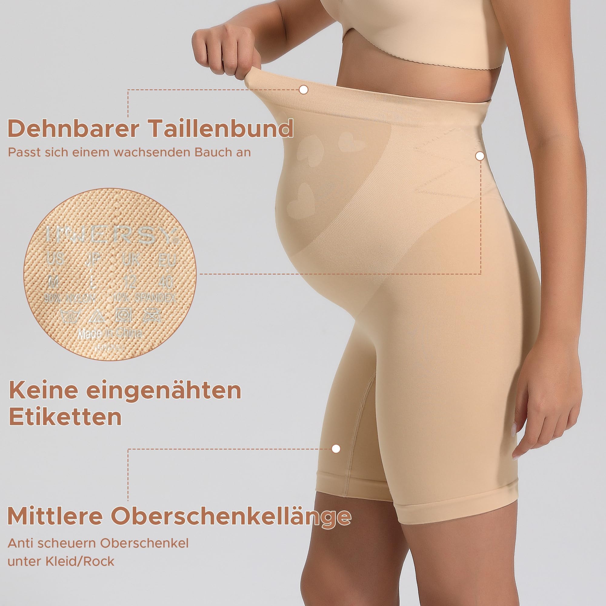 INNERSY Culotte Grossesse Taille Haute Shorty Anti Frottement Cuisse sous Robe Short Maternité - 4