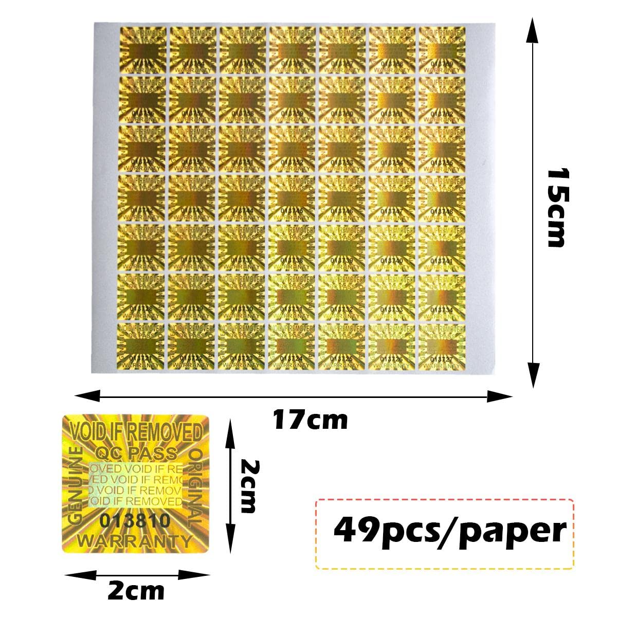 20x20mm Adesivi dorati garanzia nulla adesivo Tamper Evident Sigillo di sicurezza adesivo olografico Etichette adesive con numero di serie-1200 pezzi