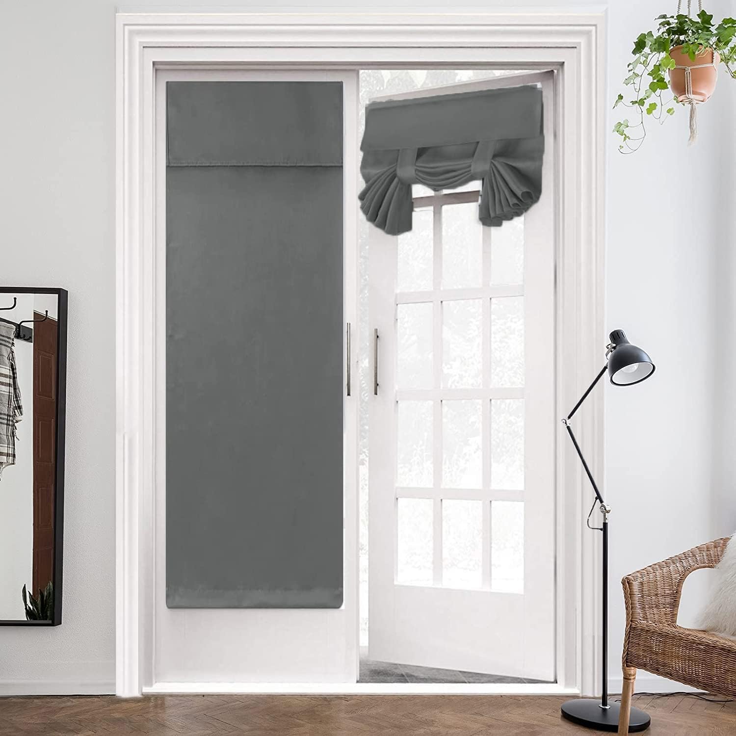 ZHhan French Door Curtains Privacy Blackout French Door Shade for Glass Door Home Office,Sidelight Curtain Tie up Shade,Easy Installed 38"x30",Dark Grey,1 Panel — image 1