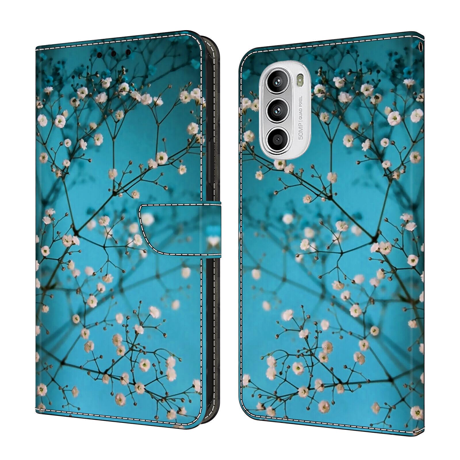 Generic Étui compatible avec Moto G24Power (couleur : branche de fleur) étui portefeuille en cuir à motif peint à rabat magnétique