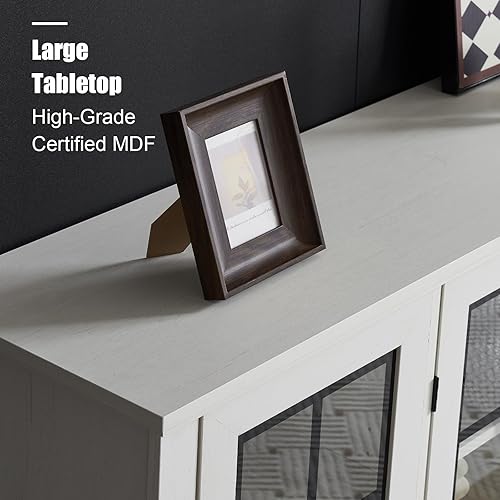 Miniatura 4 de AMERLIFE Aparador de 63 pulgadas, 6 estantes ajustables con 4 puertas, credenzas de almacenamiento para comedor, sala de estar, color blanco