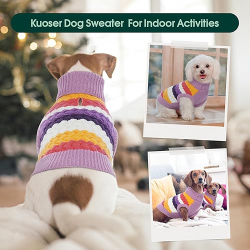 Miniatura 6 de Kuoser Suéter para perro, suéter de punto trenzado para mascotas, ropa cálida para cachorros, ropa cálida de cuello alto para perros, ropa de punto