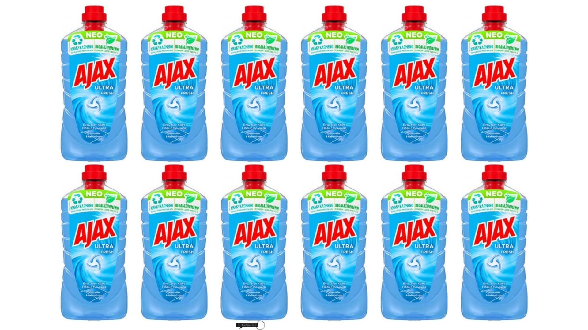 Ajax Ultra Fresh - Limpiador de suelos (12 unidades, 1 L, potente limpiador para todos los suelos resistentes al agua, frescura duradera, incluye llavero Italy Shop Service gratuito)