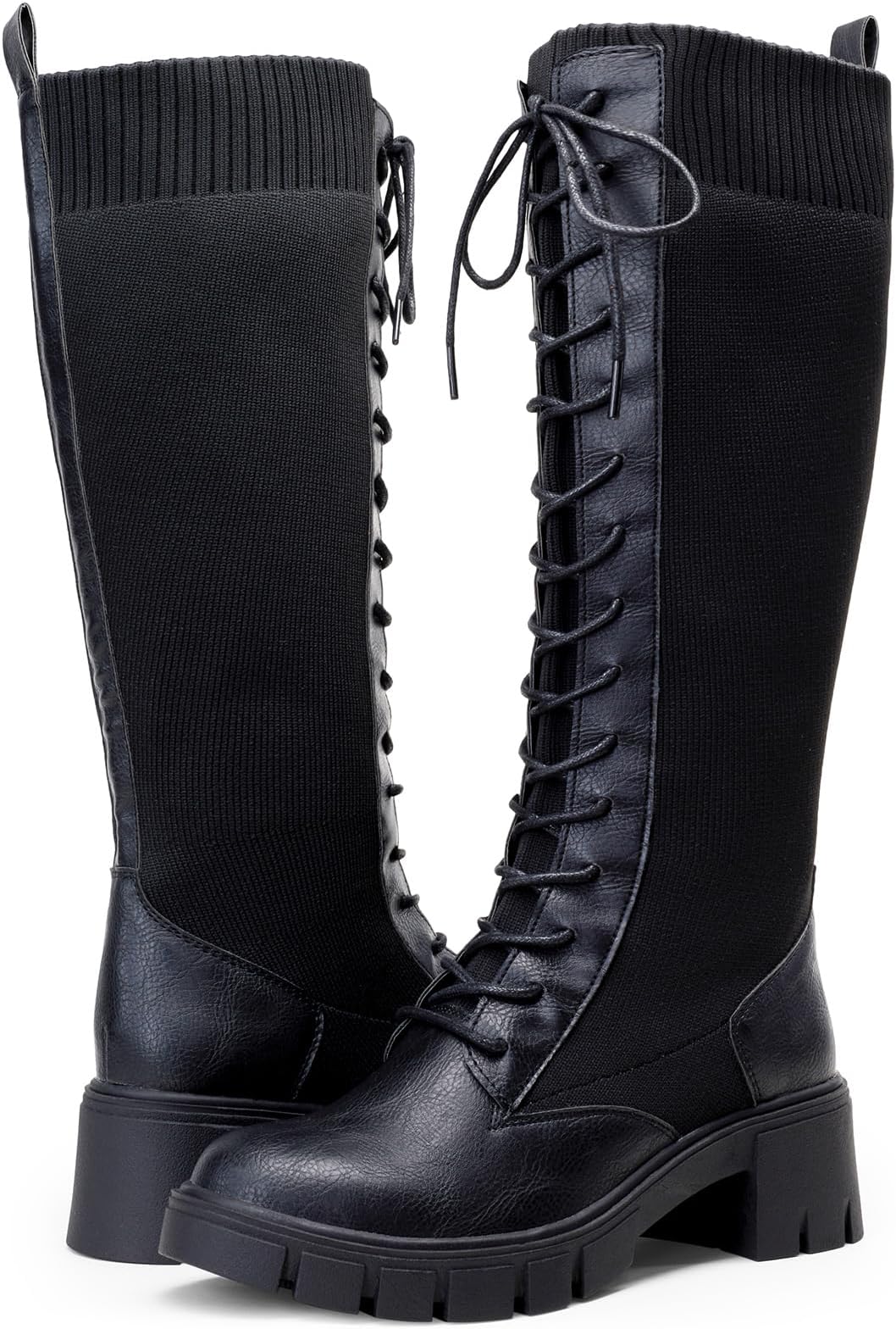 Vepose Women's 953 Knee High Combat Boots Chunky Platform Heel, Lace Up Gothic Punk Work Boots for Dresses and Jeans