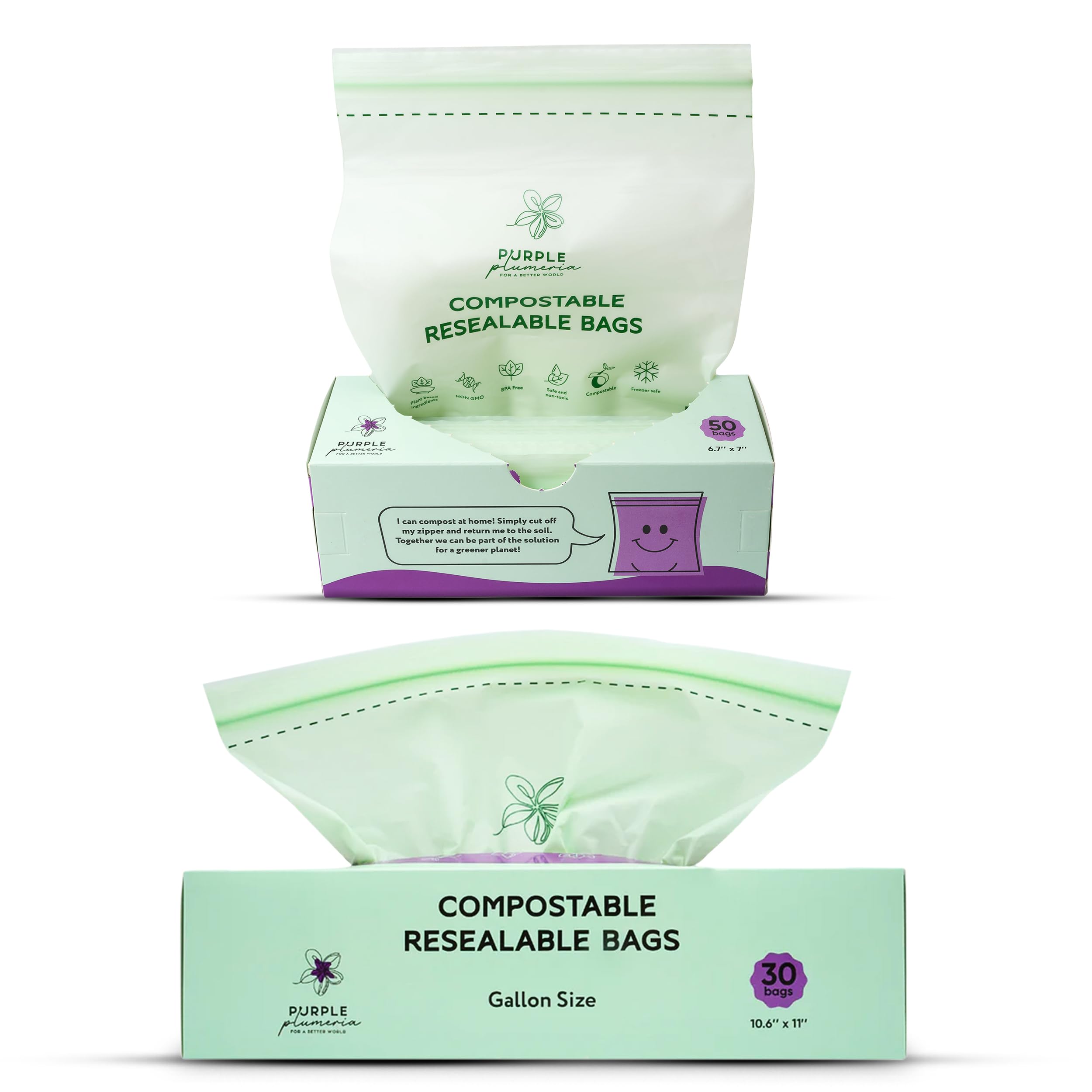 Bolsa con cremallera 100% compostable, a base biológica resellable, ecológica, segura para congelador, bolsas extra fuertes, bolsas de almacenamiento de alimentos, bolsas reutilizables a base de