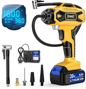 160PSI Cordless Tire Inflator Air Compressor Compatible with Dewalt 20V Battery, Portable Air Pump with Digital Pressure Gauge, Fast Inflation for Cars, Motorcycles, Bikes Bare Tool
