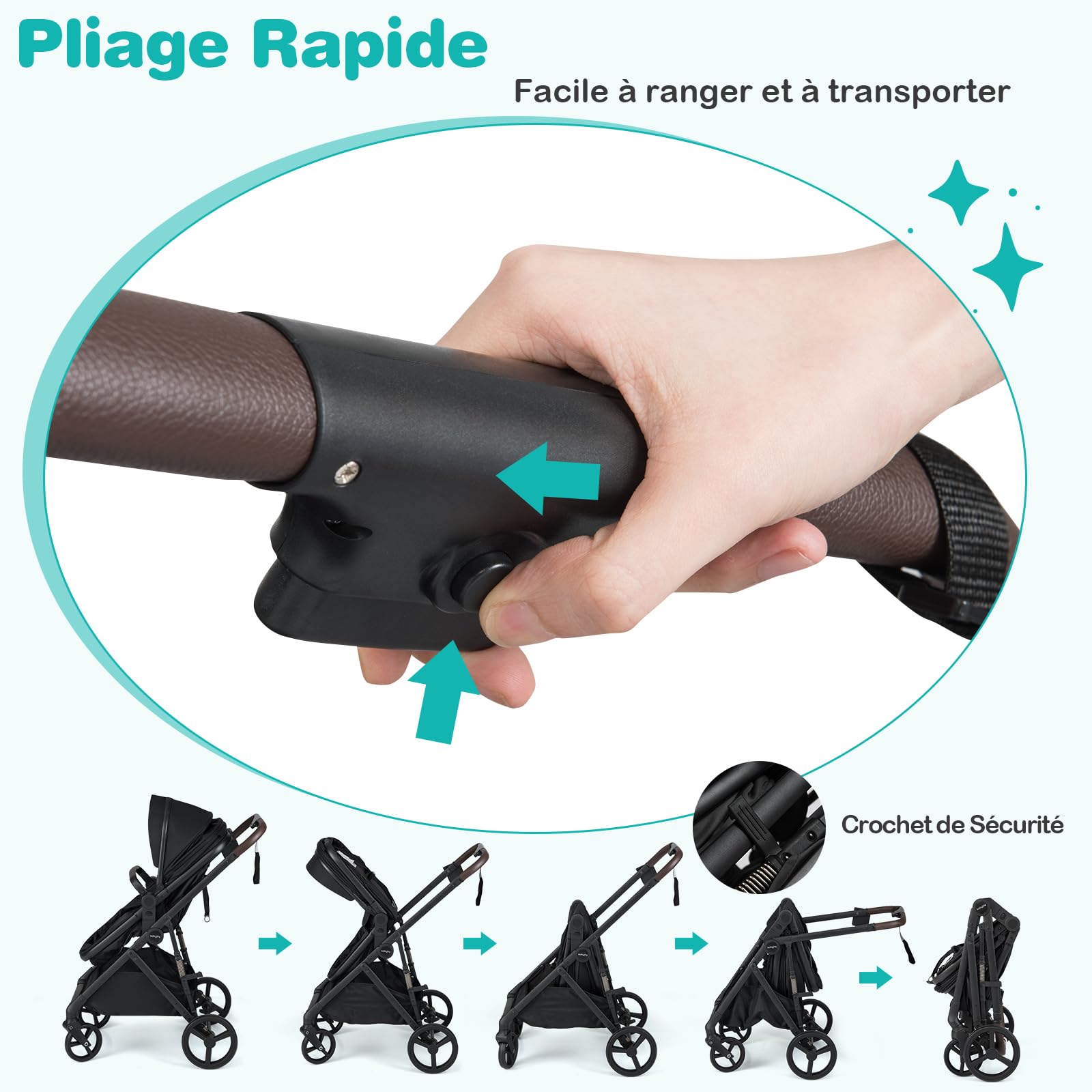COSTWAY Poussette 3 en 1 Pliable Siège Réversible Nacelle 0-3 Ans 22 kg Noir