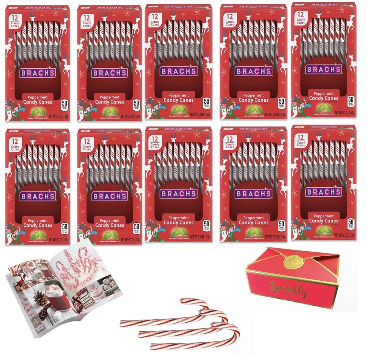 CANDY CANES - (120 COUNT) , Peppermint Candy Canes, Individually Wrapped Bulk Candy Canes, For Holiday Classic Christmas Candy Bulk, Stocking Stuffer, Red and White Striped Peppermint | Creative Booklet Idea |MAJUU CONNECT gift box | Specially for you | Included.(12-10 Count Boxes)