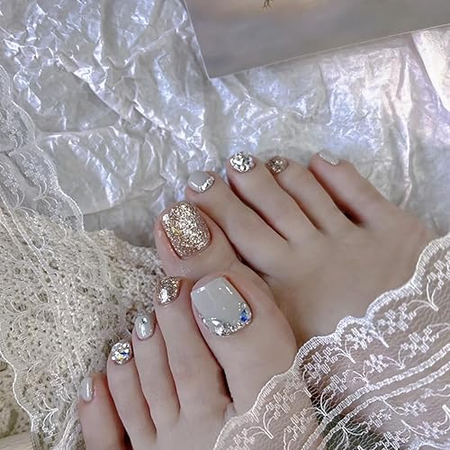 Miniatura 121 de Uñas postizas a presión con diseños de diamantes de imitación, uñas postizas reutilizables de cobertura completa con pestaña adhesiva, uñas postizas