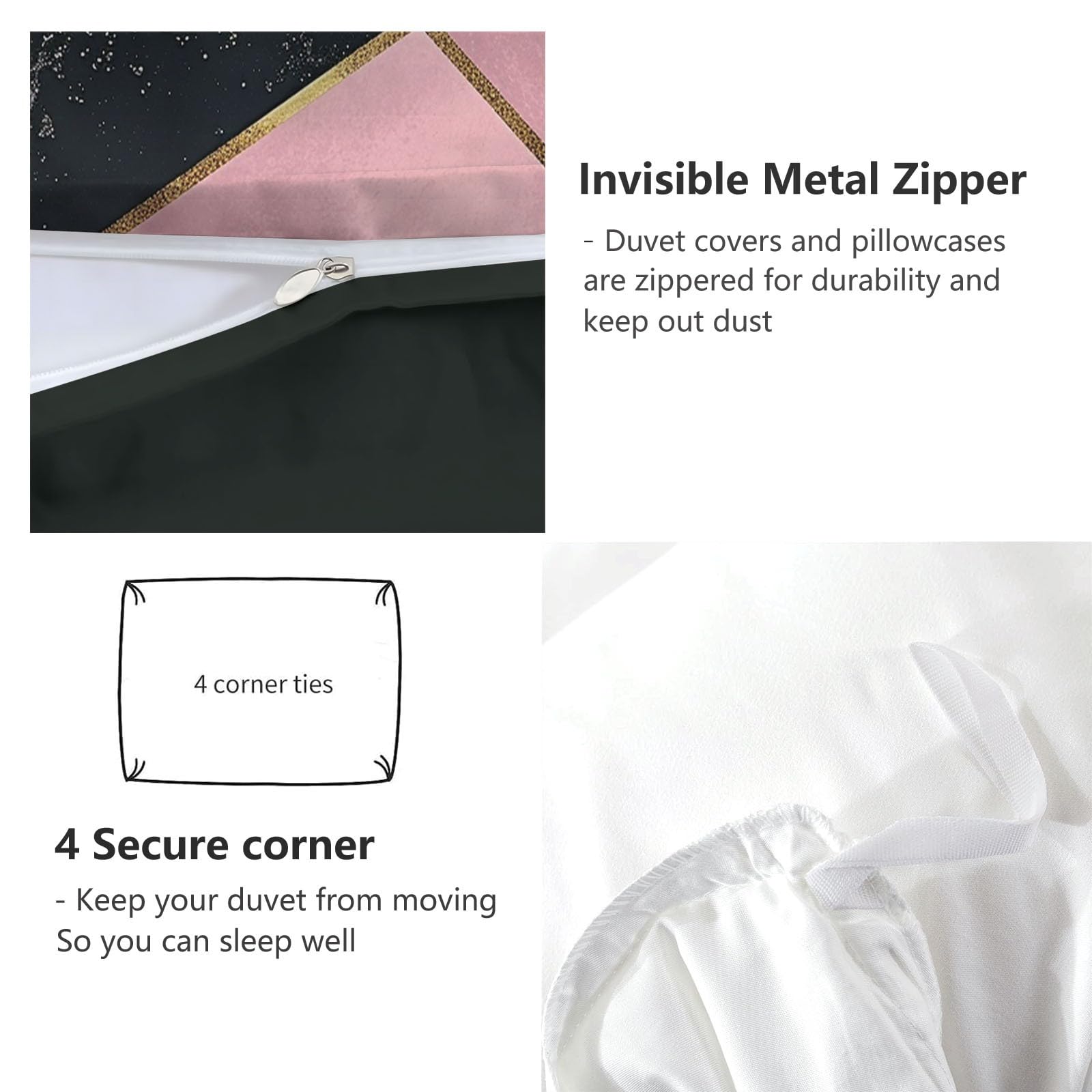 Juego de funda nórdica con estampado Minimalista Geométrico Triángulo para adultos, adolescentes De Microfibra con Cremallera Negro Funda nórdica Lavable - 135 x 200 cm Ropa de cama