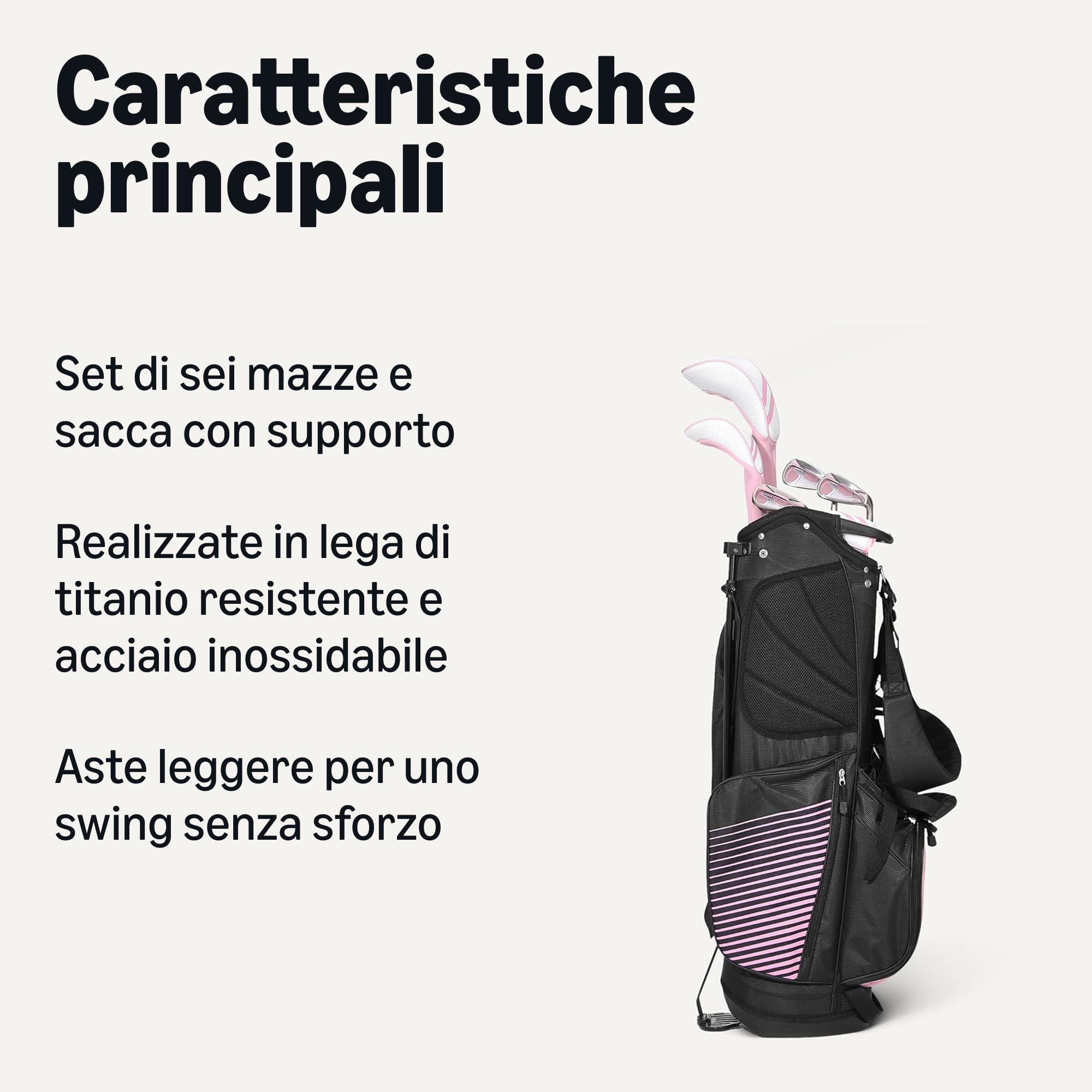 Amazon Basics Set di Mazze da Golf, 6 Pezzi con Sacca Stand, Faccia della Mazza Oversize, Baricentro Basso