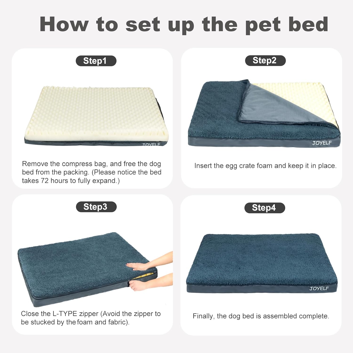JOYELF Large Dog Crate Bed Mats Orthopedic Dog Bed, Egg Crate Foam Waterproof Dogs Pad with Washable Removable Cover, a Squeaker Toy as Gift