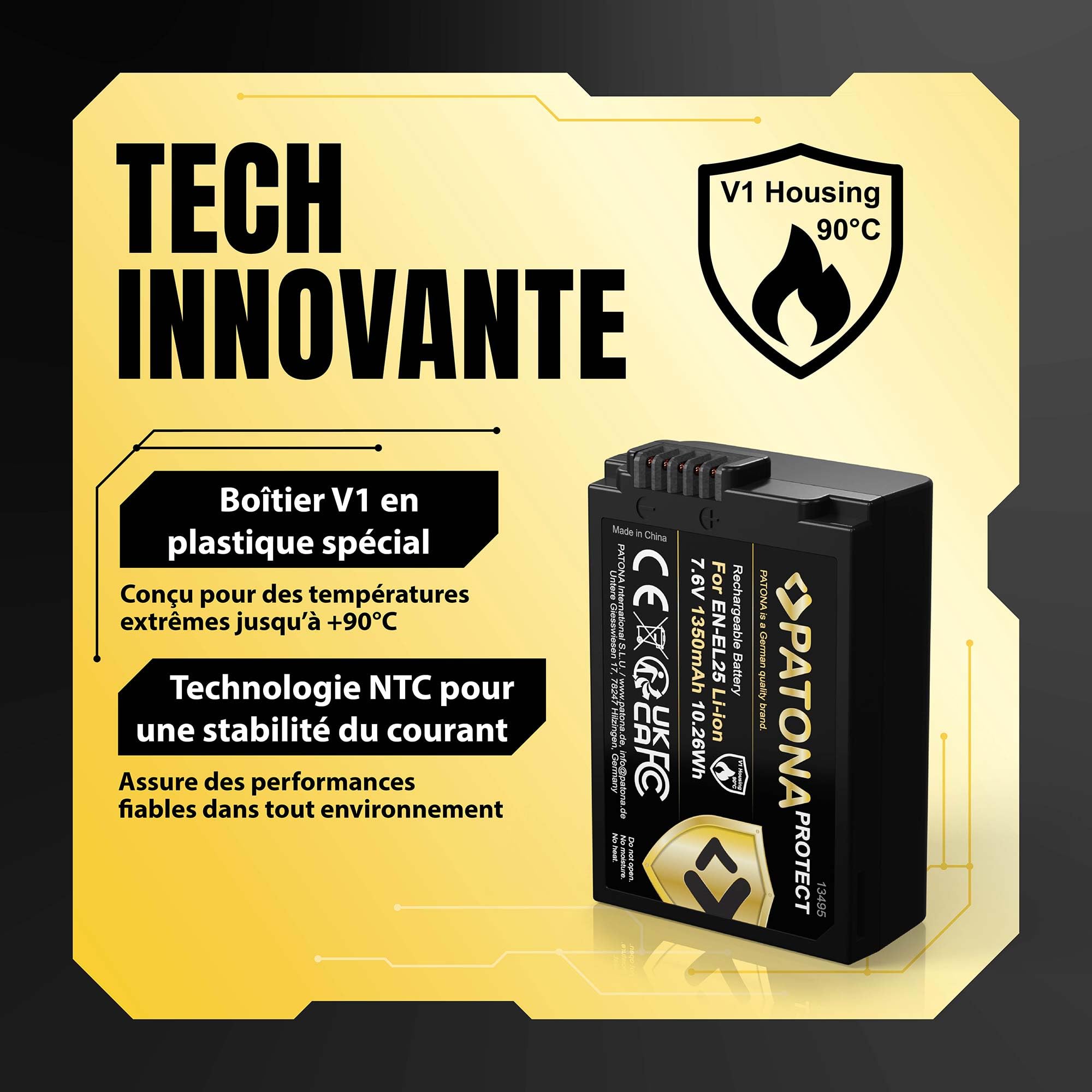 PATONA Protect Batterie pour Nikon EN-EL25 EN-EL25a 1350mAh