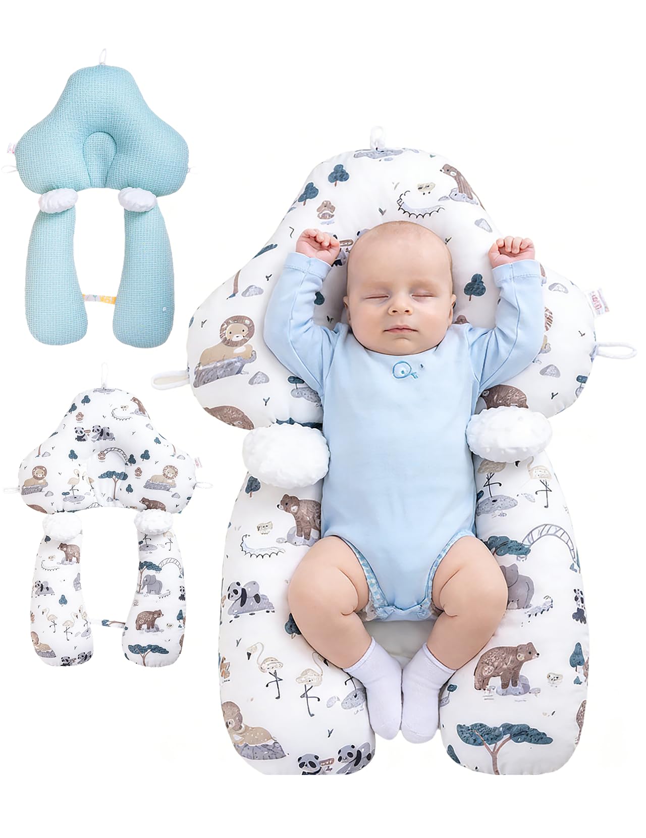 Kryvella Kissen, U Förmiges Design Ergonomisch Kopfstützkissen, 65x 42 cm, Eine Bequeme Position für Ihr Baby Schaffen,Waschbar, Doppelseitig