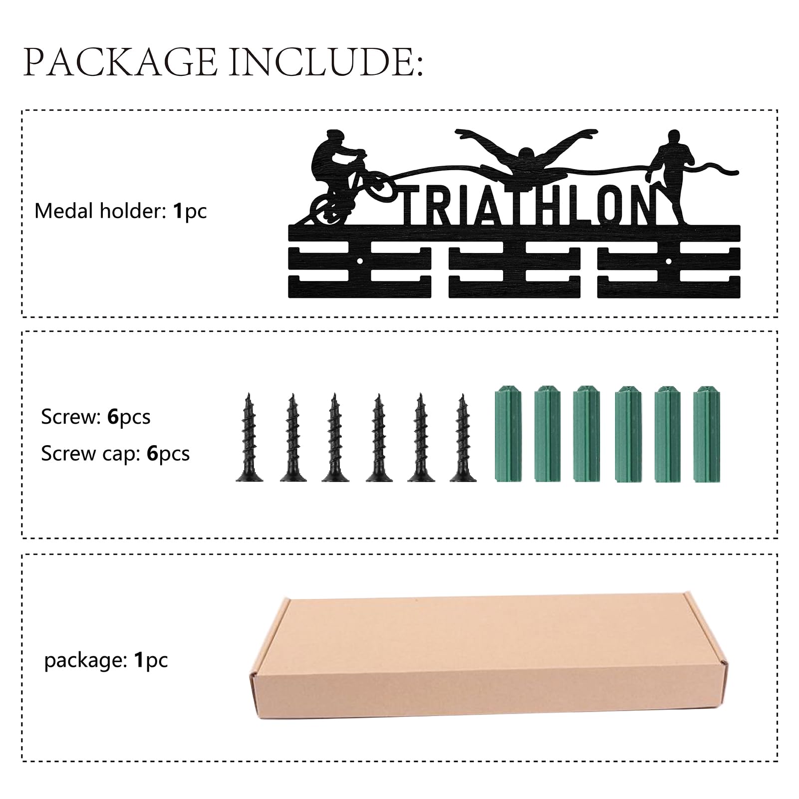 CREATCABIN Support Médaille Triathlon – Étagère Métal Avec Crochets, Mural, 40x20x10cm, Pour 60 Rubans