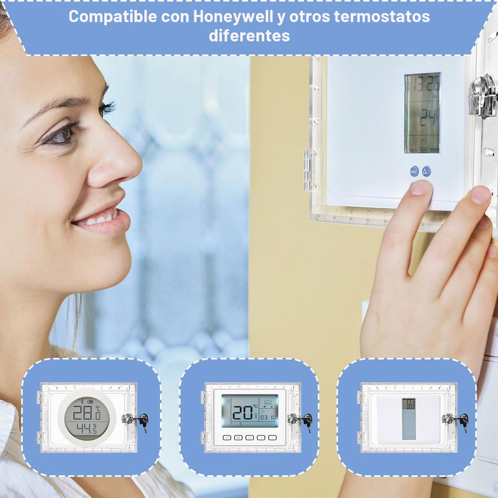 Termostato Guard, Caja de Bloqueo de Termostato, con Cerradura y Llave, Cubierta Termostática, Funda Transparente para el Hogar, Dormitorio