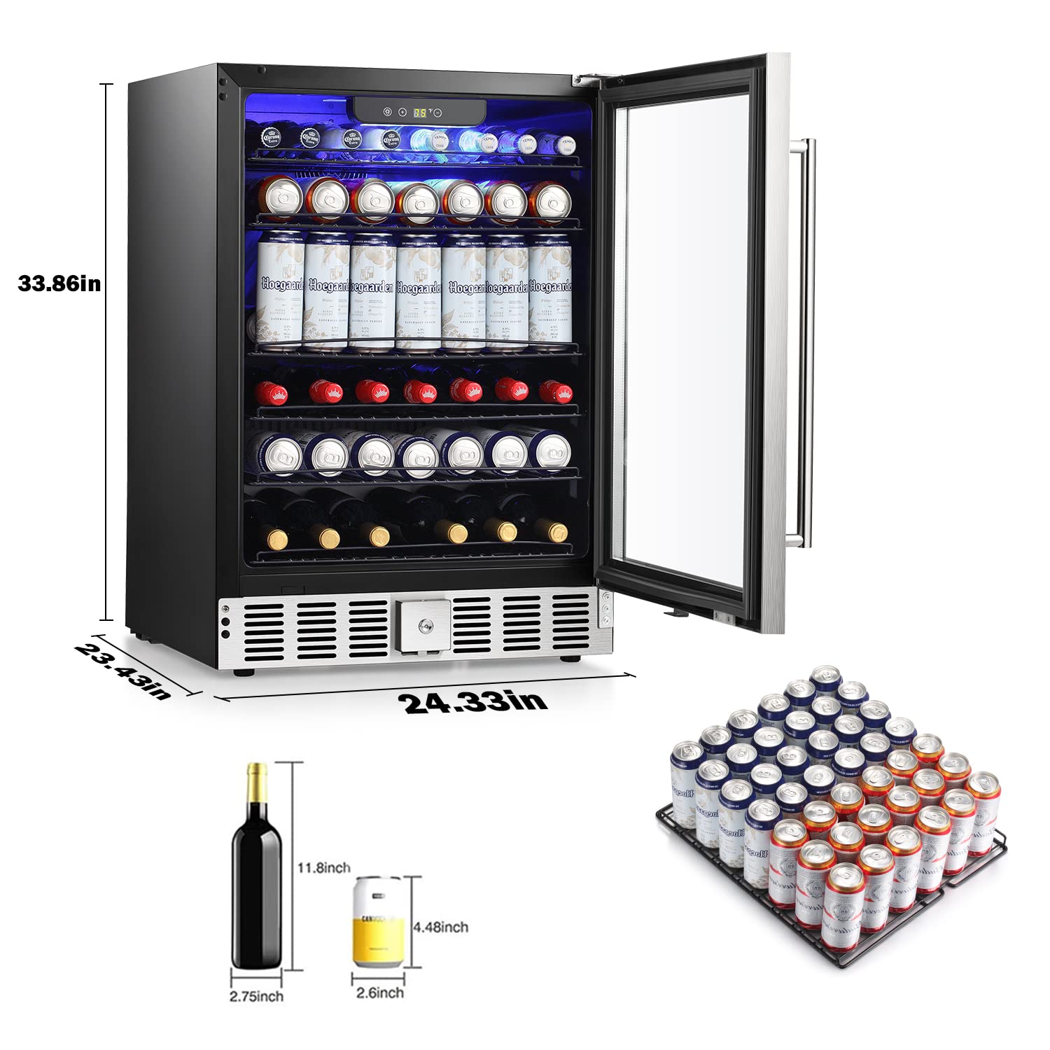 Cowsar Wine Cooler Refrige Etl Approved 24inch Wine Fridge Freestanding Or Built-In Wine Refrigerator 5.1cu.Ft Wine Fridge Under Counter Stainless Steel Wine And Beverage Refrigerator With Glass Door on Fridge.com - View 4