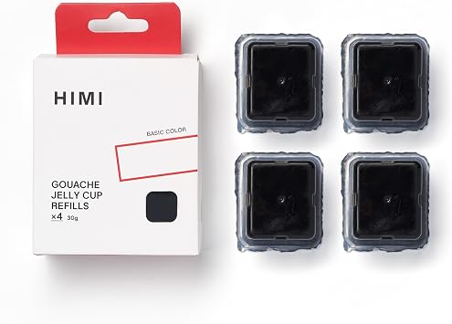 HIMI Gouache Paint Jelly Cup Refill, 4 Pack 30g, Single Color Paint for Artists & Hobby Painters, Unique Design In Jelly Cup Rich Pigment, Non Fading Art Supplies for Canvas and Paper PaintingBLACK