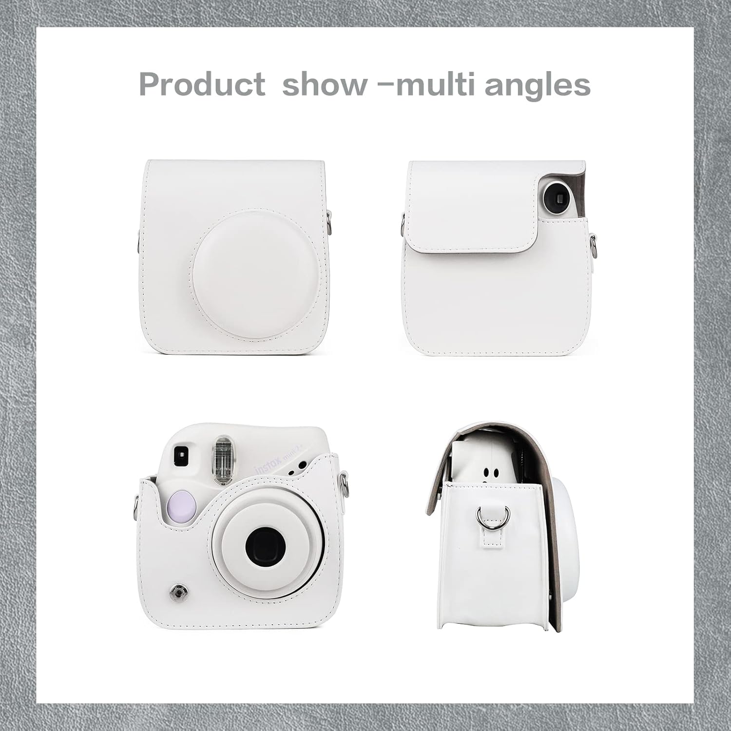 MUZIRI KINOKOO Camera Protective Case Compatible for Fuji Instax Mini 7+ / Mini 7 Plus Instant Camera - PU Leather Case with Adjustable Strap - White